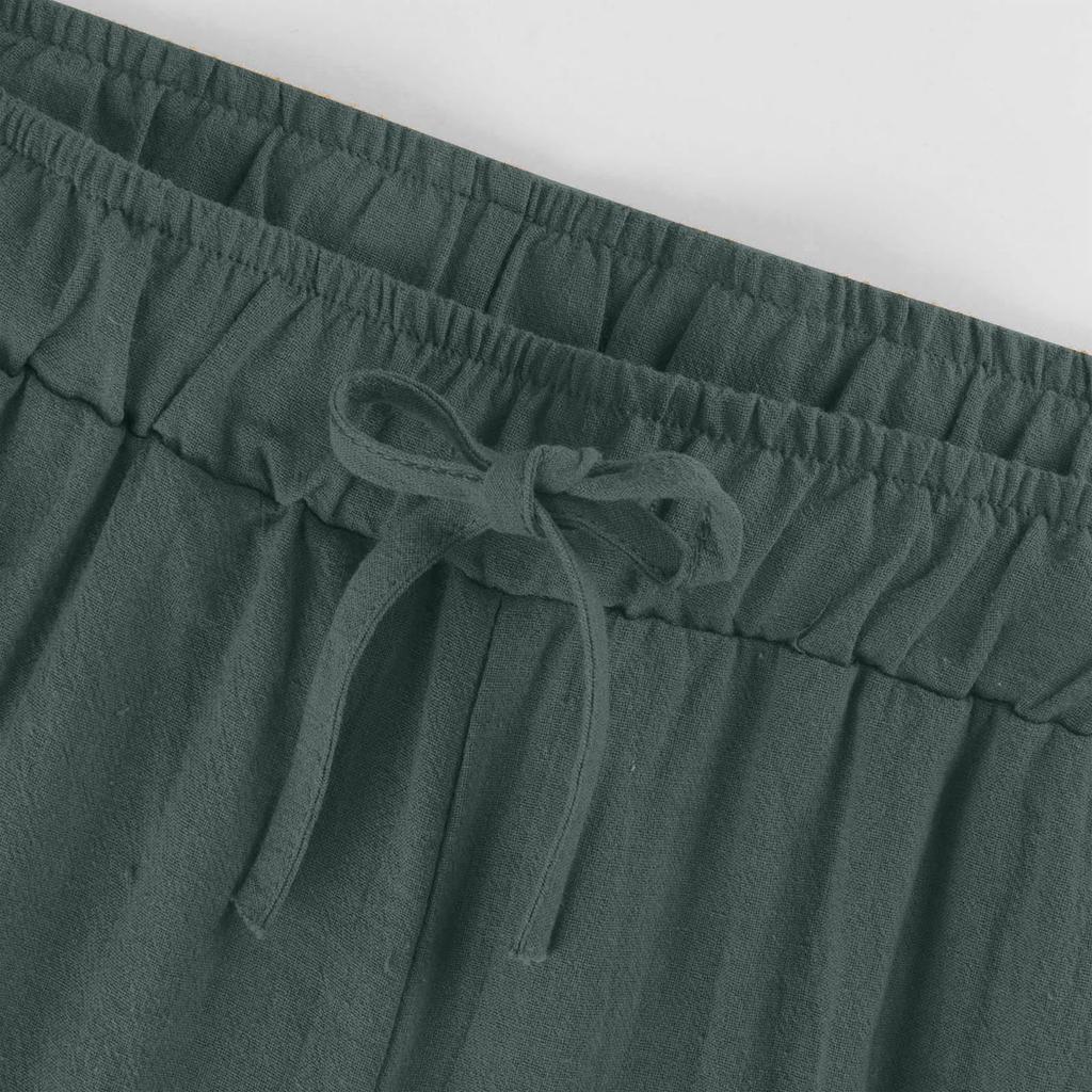 Damenhose, lässig, locker, hohe Taille, Baumwolle, Leinen, weites Bein, lange Hose mit Taschen