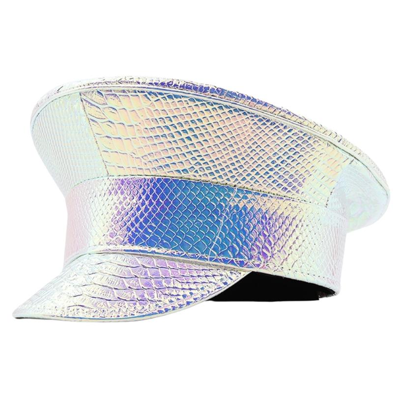 Shimmering Marine Hat Adult PU Leather Flat Top Caps for Bachelorette Party