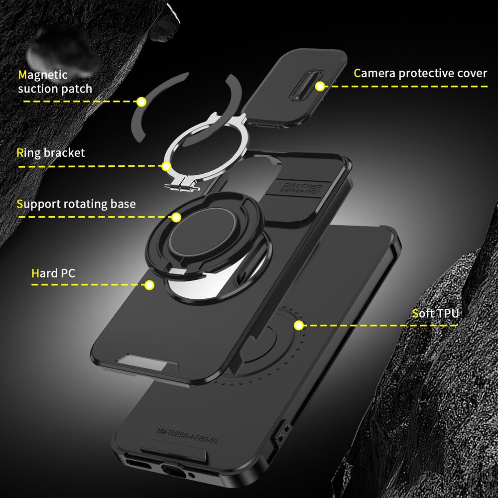 KEYSION 360° Ring Stand Phone Case for Xiaomi POCO F7 Slide Camera Protection Magnetic Shockproof Cover for Redmi Turbo 4 Pro