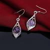 Fashion Silver Plated Purple Zircon Charm Drop Dangle Earrings Lady Jewelry Gift
