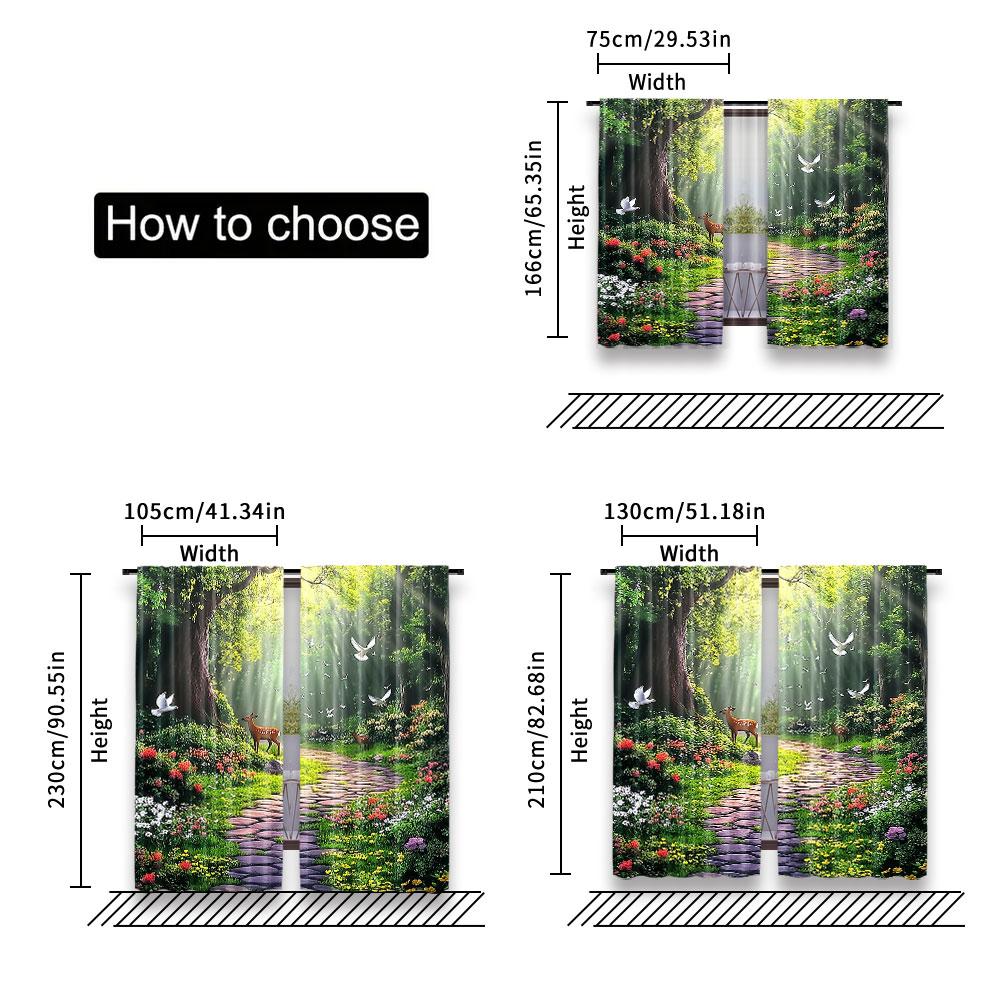 2Pcs Funny Deer Forest Green Leaves Curtain Perfect For Living Room Game Room Bedroom Kitchen Multi Scene Decorative Home Decor