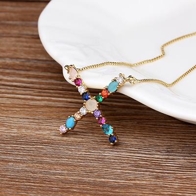 Nidin High Quality Wholesale 26 Letters Multi-color Zircon Necklace Copper Pendant Women Girl Fine Party Jewelry Family Gifts