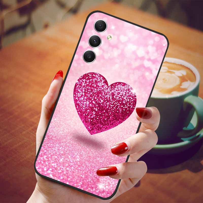 For Samsung Galaxy A55 5G Case Black TPU Silicone Beautiful Pattern Phone Cases for Galaxy A55 Shockproof Soft Cover A 55 6.6''
