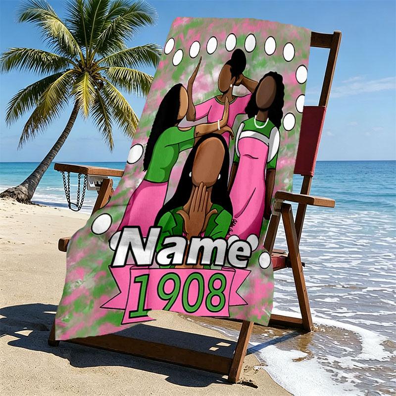 Custom Name Personalized Alpha Kappa Alpha Print Beach Towel, for Trip Camping Beach Party Home Decor, Birthday Gift for Family & Friends