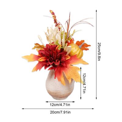 Autumn Thanksgiving Simulated Flowers With Ceramic Vase Home Decor Ornaments Harvest Halloween Desktop Simulation Flower