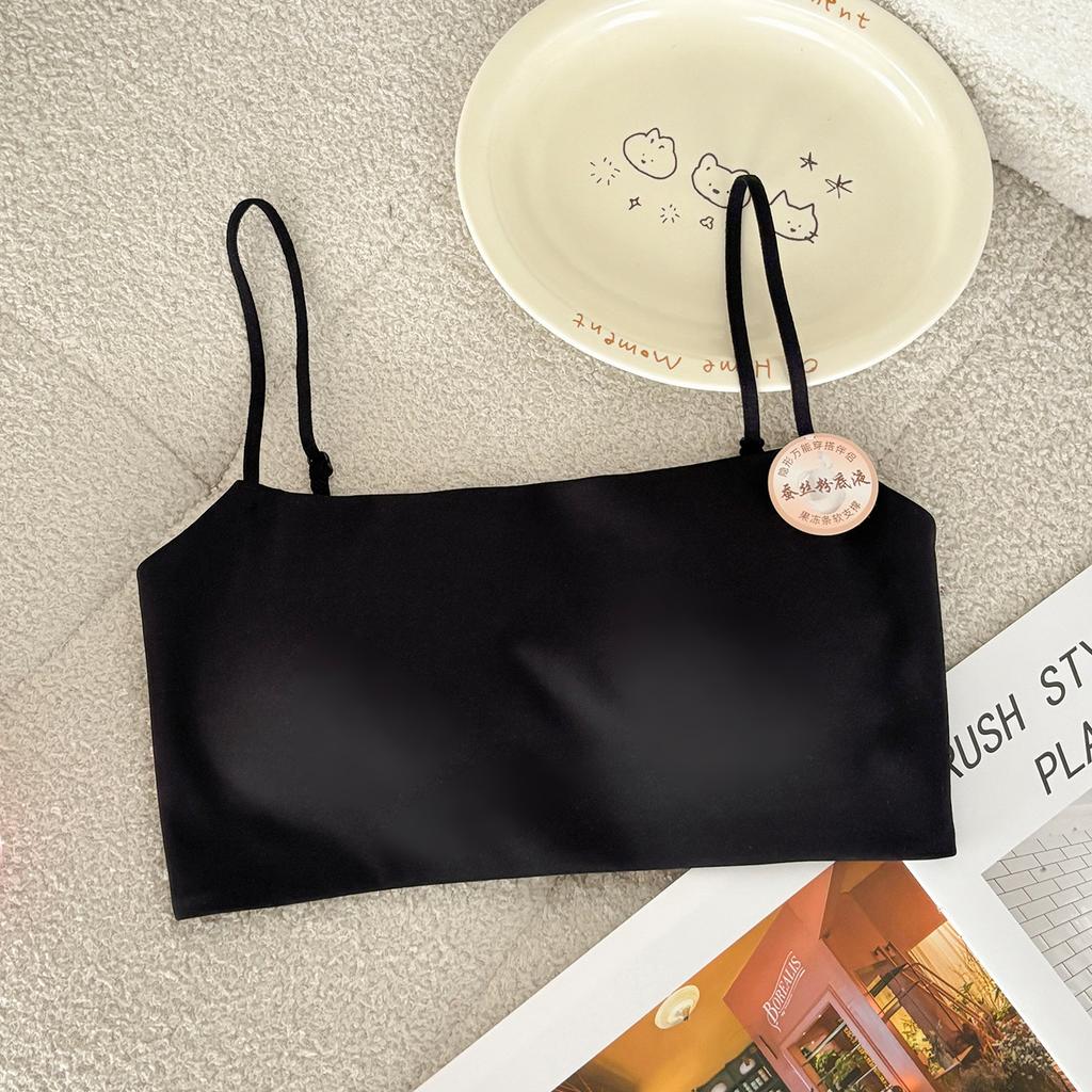 Liquid foundation, thin shoulder strap, tube top, beautiful back, seamless underwear, anti-light, small breasts gather, one-word collar