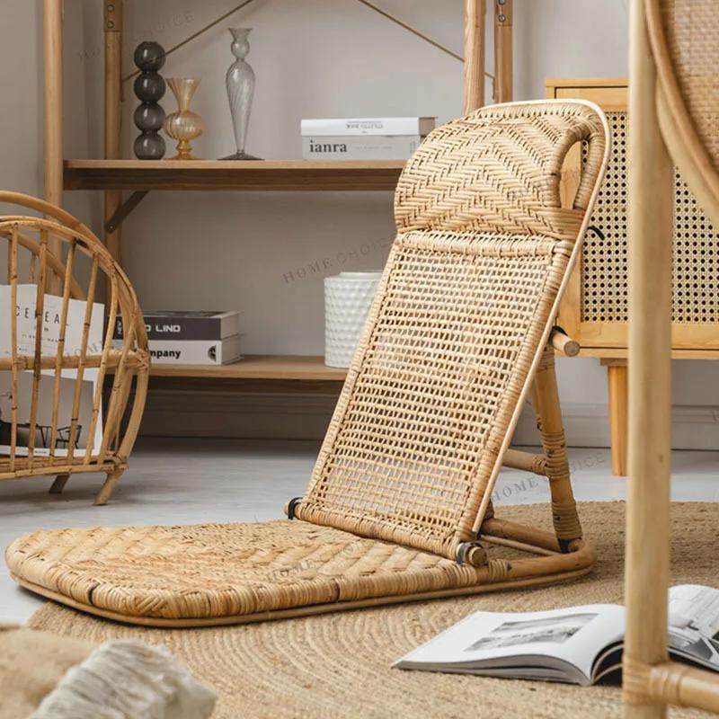 Portable Folding Rattan Beach Chair - Bamboo Frame, Suitable for Lawn, Pool Deck & Camping, Sun Lounger