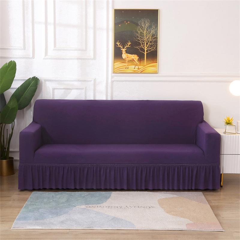 Elastic Hem Solid Color Sofa Cover - Simple Modern Design, All-Season Universal Fit