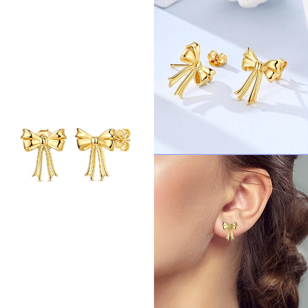

925 Silver White Zircon Gold Heart Stud Earrings Bow Snake Ear Hooks Beads Women Jewelry Girl Anniversary Day Gift
