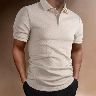 Frühling Sommer Herren Jacquard Poloshirt Kurzarm Schweres Casual T-Shirt Umlegekragen Button Up