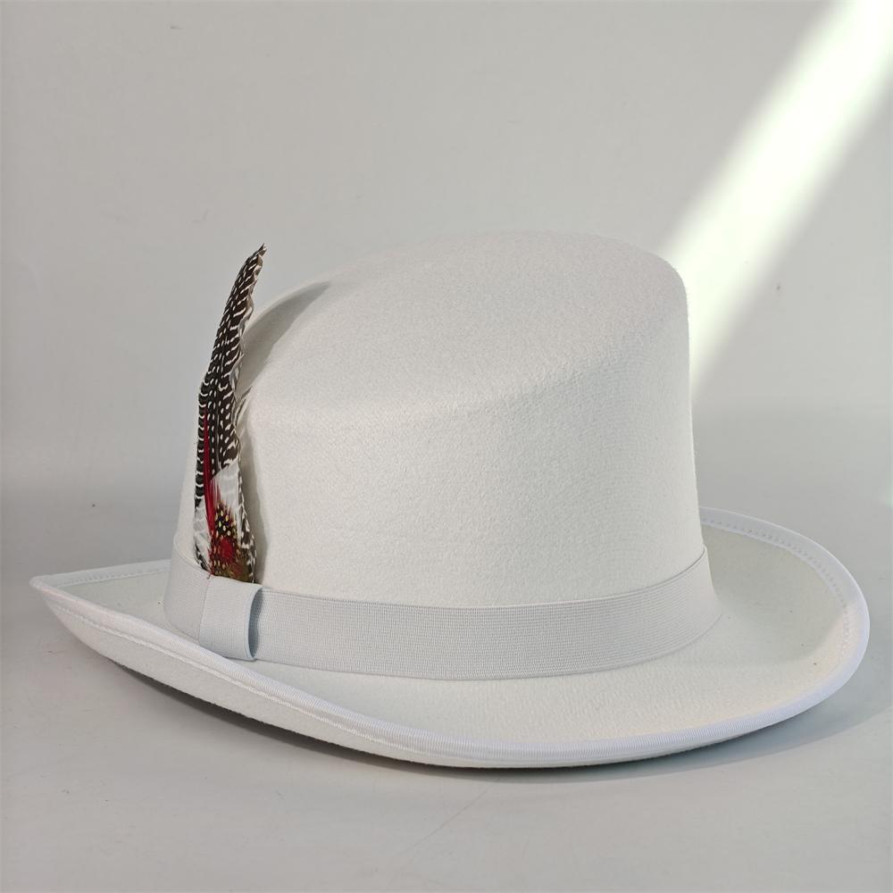Sloping Top Man Fedora Unisex Gentleman Cosplay Derby Bowler Hat British Shape Hat Autumn Winter Magic Hat Feather Accessories
