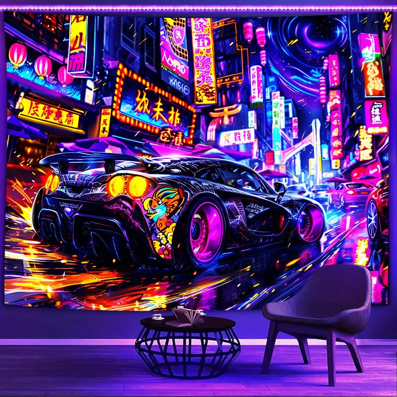 Neon Racing Style Wall Hanging PaintingBlacklight UV ReactionPerfect for decorating the bedroomLiving room and dormitory wall