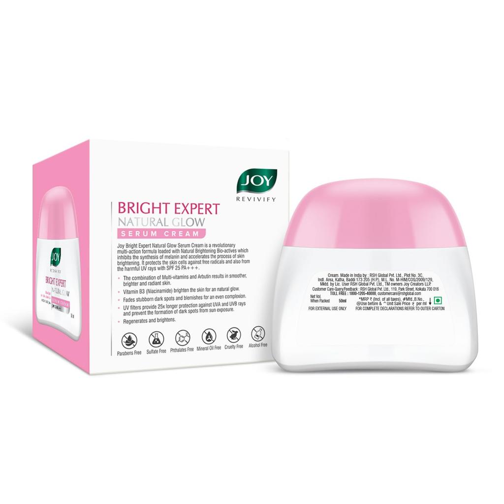 Joy Brightening Face Cream SPF 25 PA+++ With Niacinamide 50ml Pack Of 1 For Natural Glow & Sun Protection
