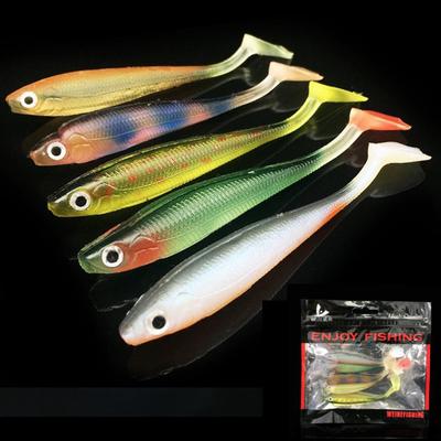 5ks/šarže Colorful Wobbler T Tail Soft Návnada 9cm 5g Back Groove Swimbait Rainbow Měkké rybářské návnady