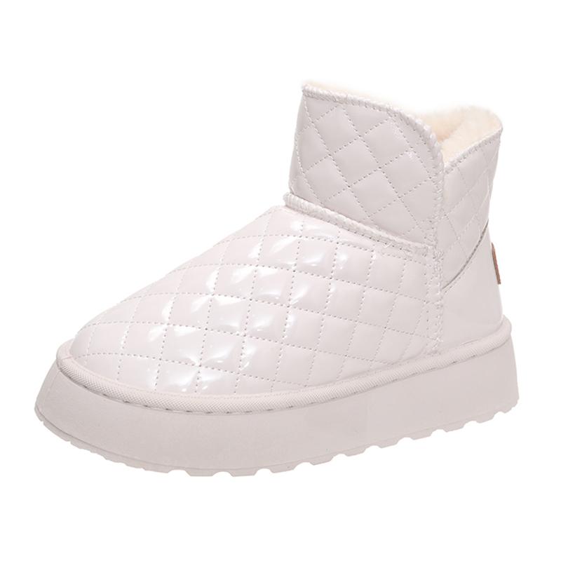 Fashion Thicken Warm Plush Snow Boots Women Thick Sole Patent Leather Waterproof Winter Boots Woman Non Slip White Platform Ankle Botas