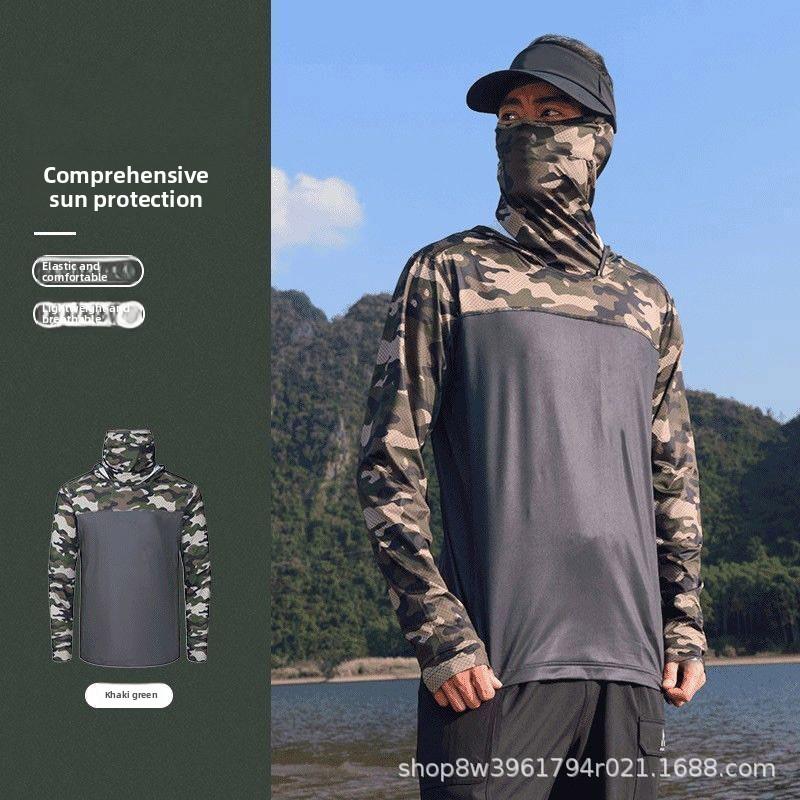 Men's Summer Fishing UV Protection Shirt Full Face Cover Sun Protection Skin Coat Breathable Thin Fishing Top