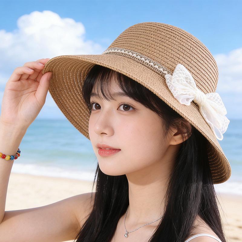 Straw Hat Female Lace Wave Summer Sun Protection Sunshade Seaside Travel Beach Hat