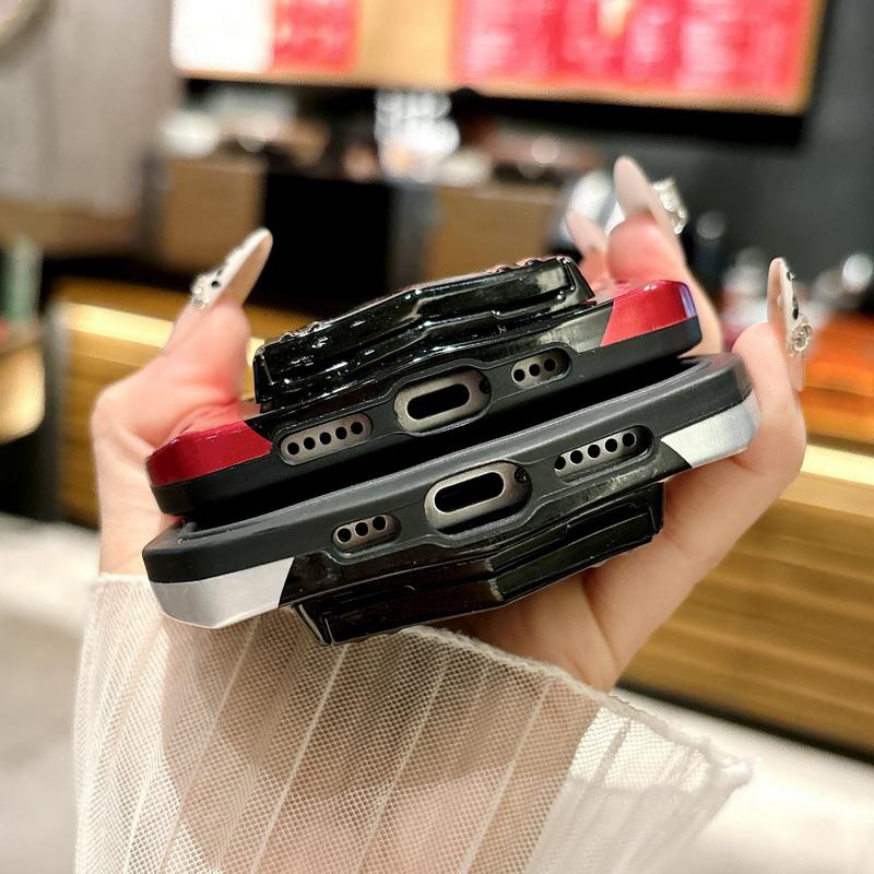 3D Car Shape Cool Glossy Phone Case For iPhone 16 Pro Max 15 Pro 14 13 12 11 Slim Hard PC Hybrid Silicone Soft Edge Shockproof Bracket Back Cover