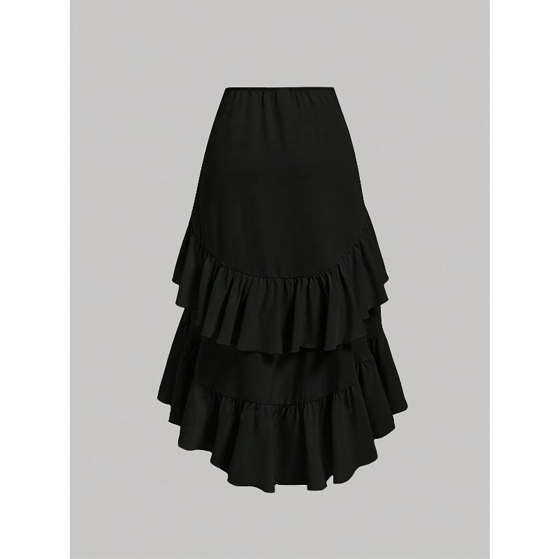 Sommer Eleganter High Waist Uni Rock mit Volantsaum Schlankmachendes Design