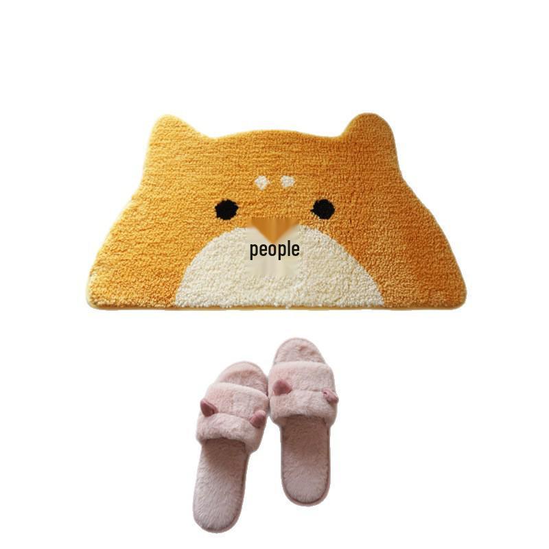 Cartoon Cat Faux Cashmere Non-Slip Mat: Water-Absorbent Floor Rug for Bathroom, Living Room, Cute Decoration & Cushion