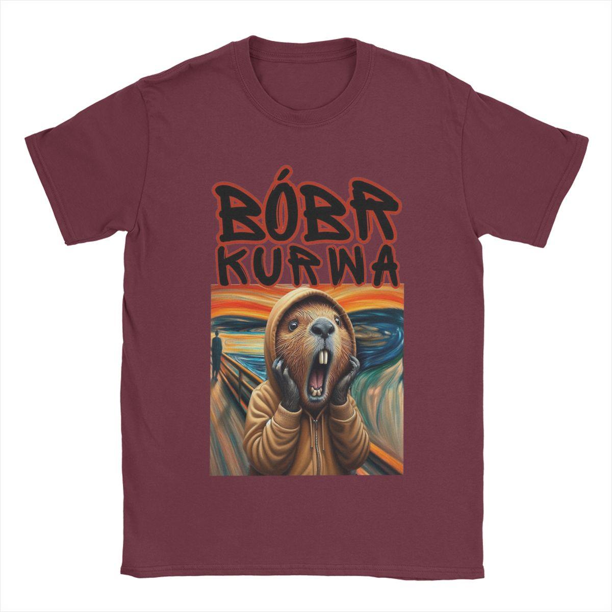 

Мужская футболка Kurwa Bobr Bober Beaver Boberek The Scream, 100% хлопок, топы, юмор, короткий рукав, круглый вырез, футболки, футболка большого размера XXXXXL бордовый
