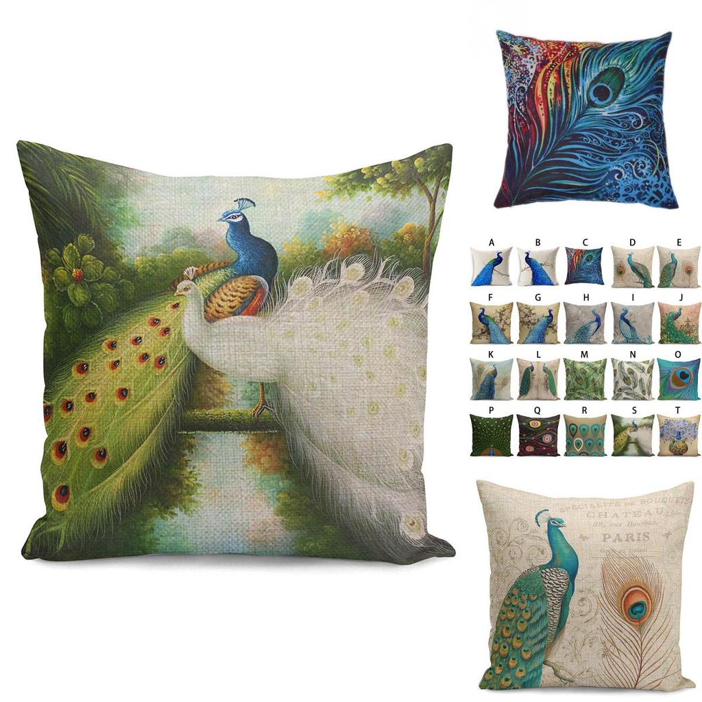 Timeless Peacock Print Cotton Linen Cushion Cover For Classic And Versatile Home Decor