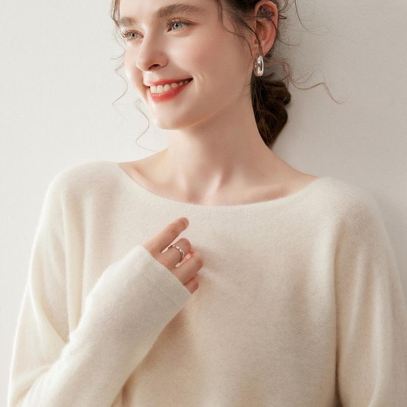 Women's Seamless Cashmere Loose Knit Sweater - Round Neck Pullover, Versatile Thin Wool Top