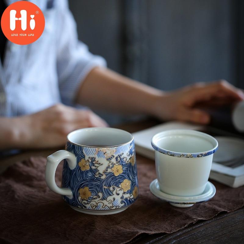 Hi kreativní smaltované barevné hrnky na kávu ručně vyráběné keramické šálky na čaj z porcelánu s vysoce kvalitním čajovým šálkem s víkem a filtrem pro čajový obřad