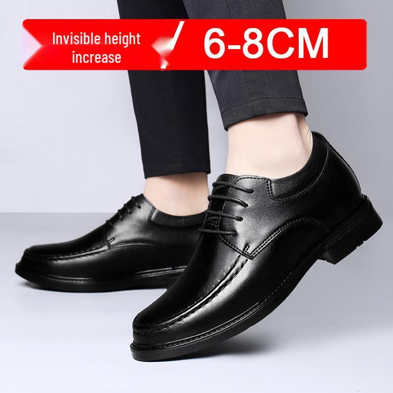 Men's Leather Cross-Strap Height-Increasing Shoes, 8CM Elevation, Stylish Formal/Casual, Large Size, Wedding-Ready
