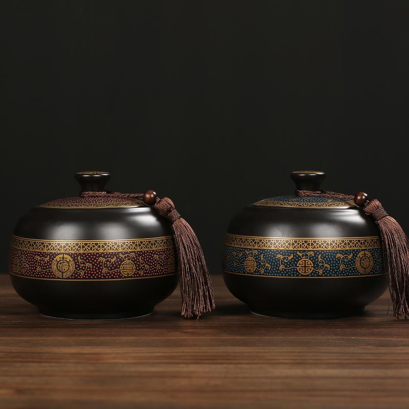 Classical Ceramic Tea Pot with Lid Sealed Pot Household Candy Snack Nut Coffee Bean Storage Tank Moisture-proof Food Container