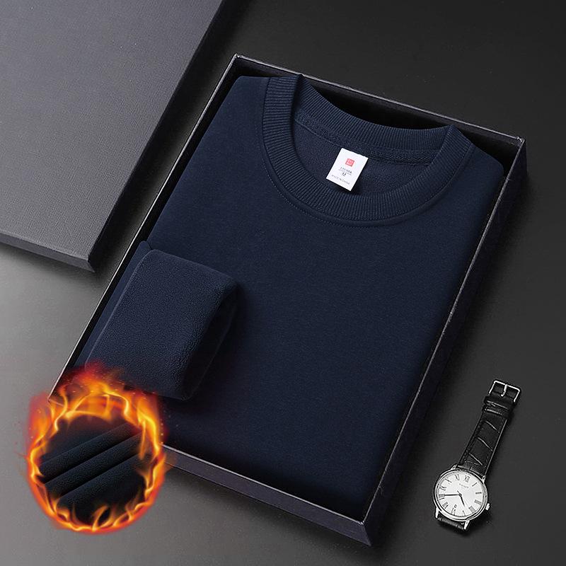 Herren Schwergewicht Baumwoll Hoodie 420g: Winter Einfarbige, Lockere Drop-Shoulder, Rundhals, Mit Samt gefütterte, Langarm Basisschicht