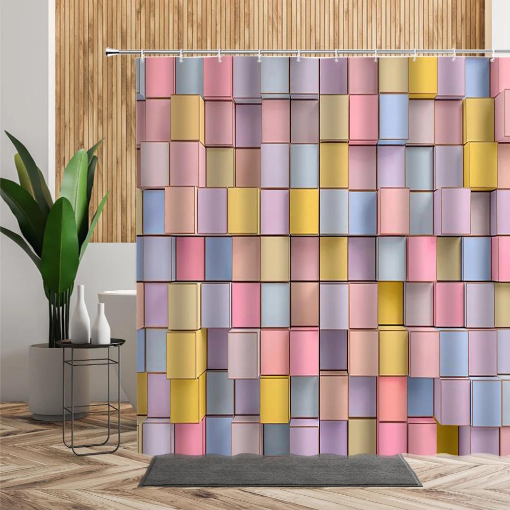3D Color Stereoscopic Geometric Shower Curtain Abstract Art Bathroom Decoration Waterproof Polyester Bathtub Screen With Hooks