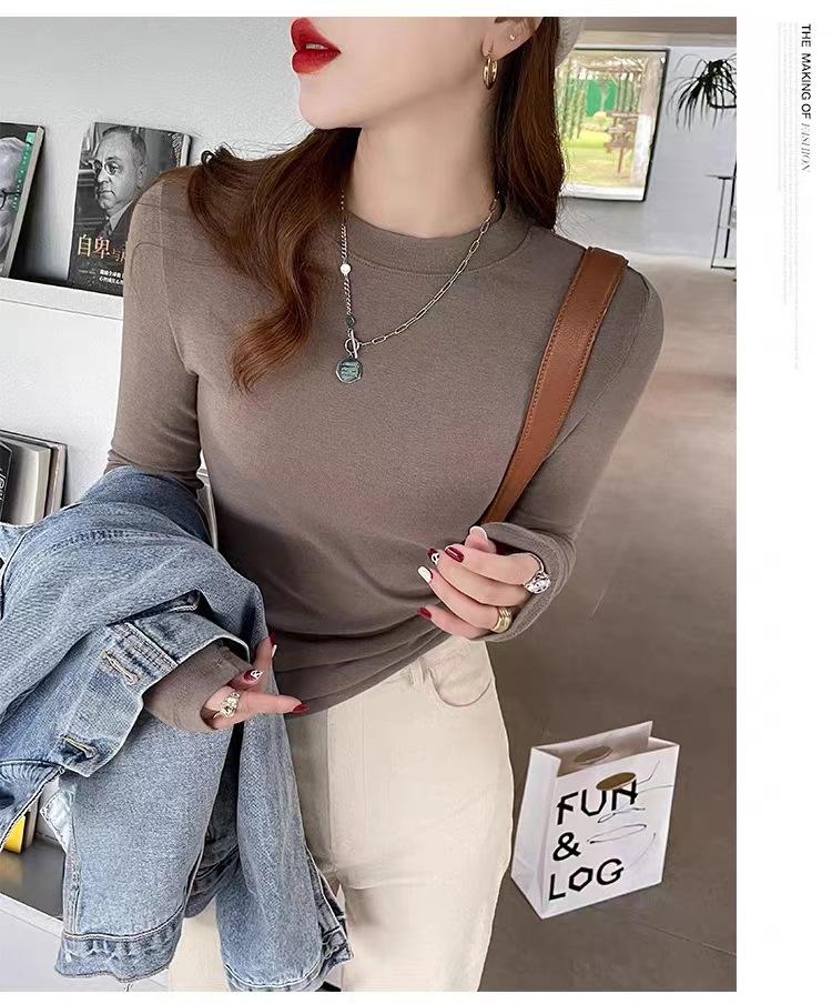 Long Sleeve Female Cold Basic Warm Shirt Spring and Autumn Outer Wear Big Size Bottom Shirt T-shirt Modal Lapel Hundreds of Inner Tops