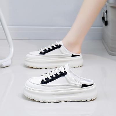 Summer New Closed Toe Half Slippers Outdoor Shoes Casual Slip-on Thin Bottom White Shoes