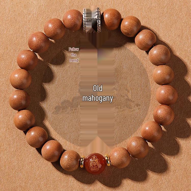 Chinese Zodiac Peach Wood & Agate Bracelet for Men and Women - Retro Year of the Snake Jewelry, Benmingnian Gift
