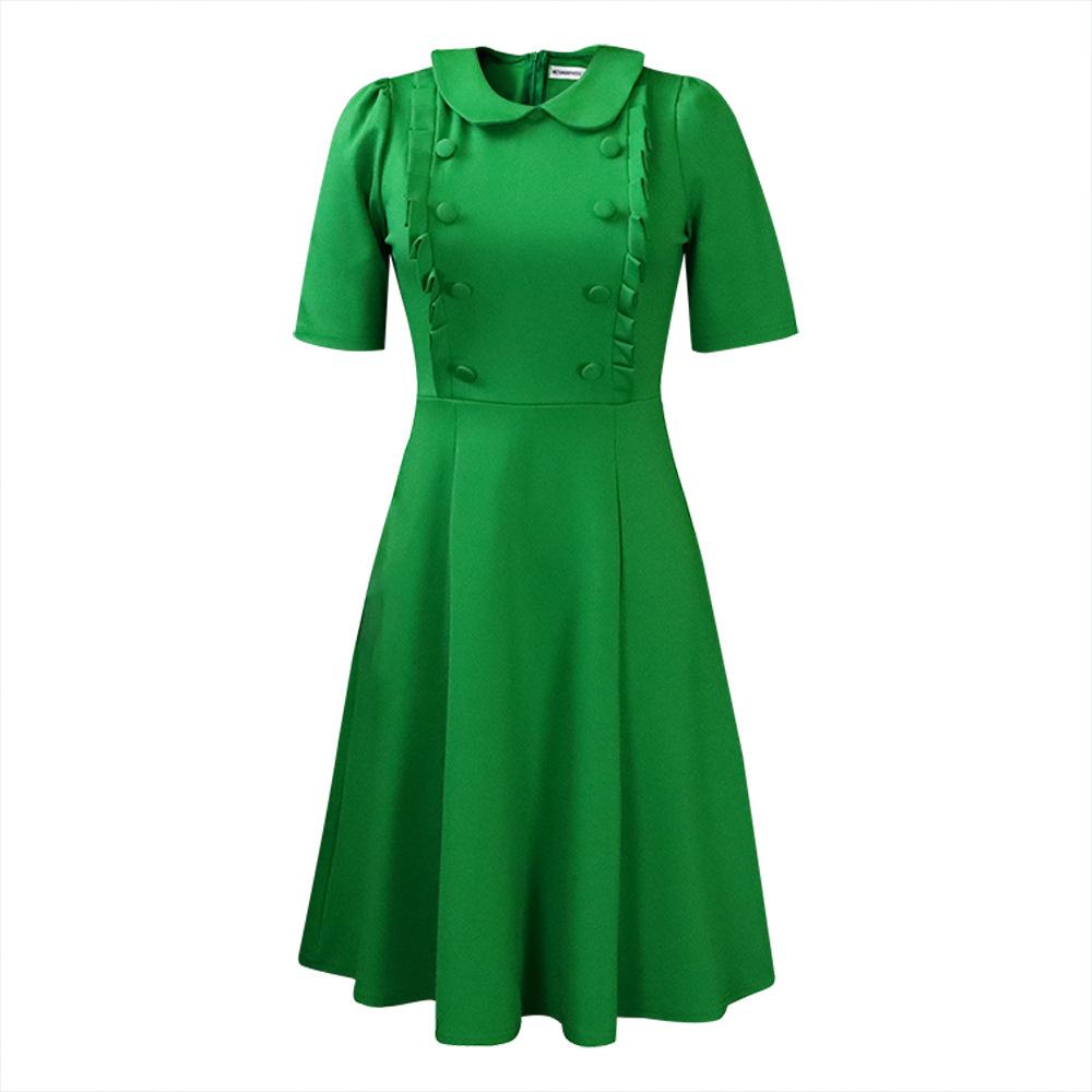 

Женское летнее модное однотонное платье большого размера, цельное платье с короткими рукавами и рюшами S зелёный