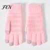 Fashionable Cold Protection Gloves Knitted Touchscreen for Men Women, Winter Warm Thermal Gloves, Thickened Solid Color Daily Use Plush Lining Mittens