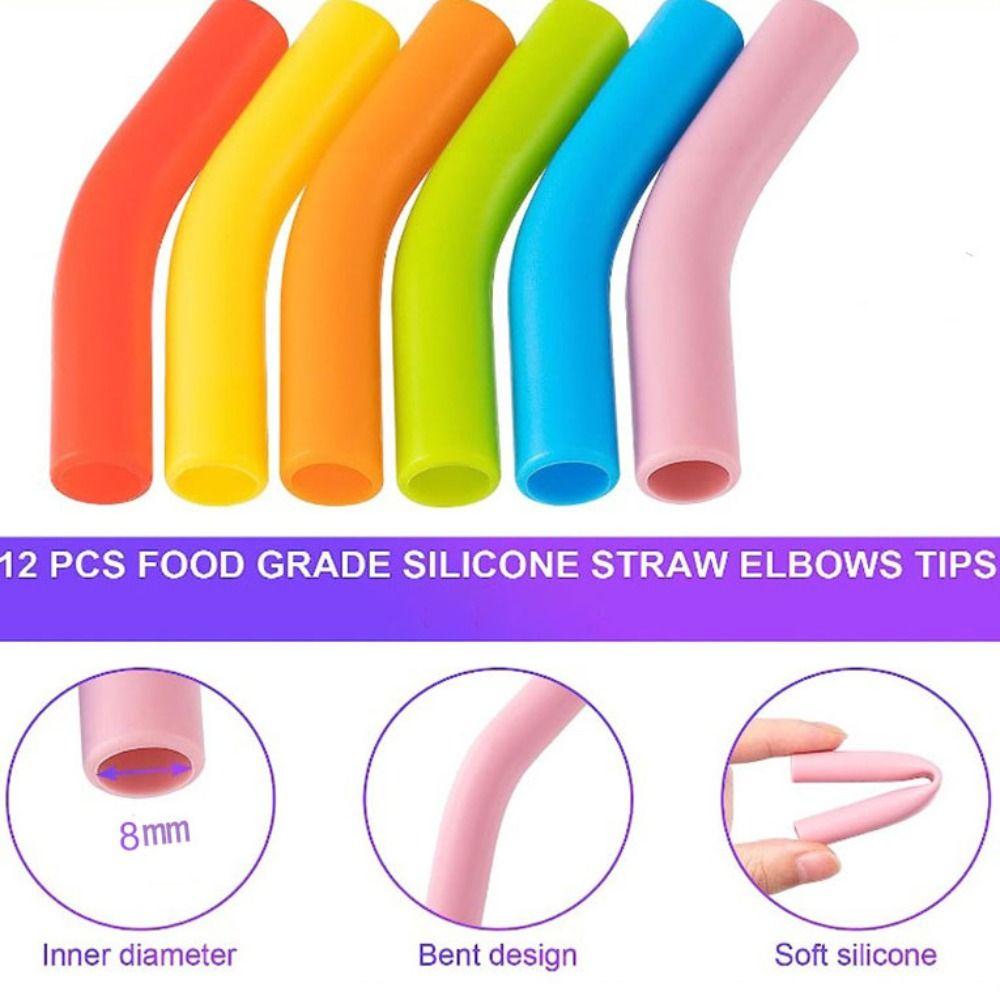 12pcs Curved Metal Straws Tips Cover Silicone Straw Cover Cup  Accessories Straw Topper  Drinking