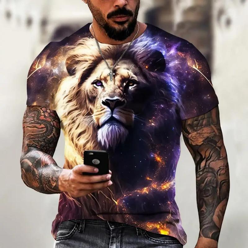 3D Printed Animal Lion T-shirt for Men's Summer Short Sleeve Crew Collar T-shirt for Men's T-shirt