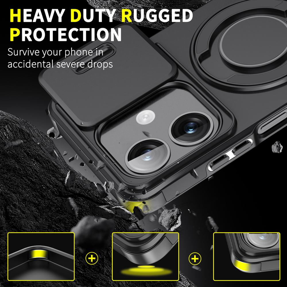 KEYSION 360° Ring Stand Phone Case for OPPO A3 A3X 5G A5i Slide Camera Protection Magnetic Shockproof Cover for OPPO A40 A40m