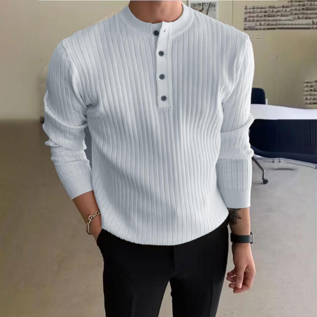 Men's Half-High Collar Button-Down Knit Pullover Sweater for Autumn/Winter