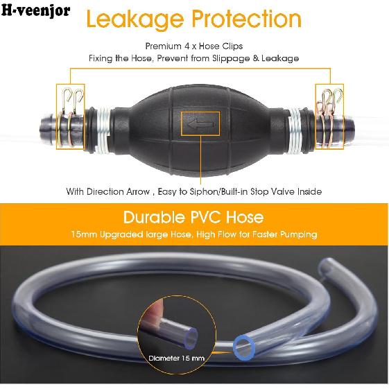 Gasoline Siphon Hose Pump, Hand Fuel Transfer Pump, High Flow Gas Siphon Pump For Water Gasoline Oil Petrol Diesel, Manual Fuel Pump With 2 Premium