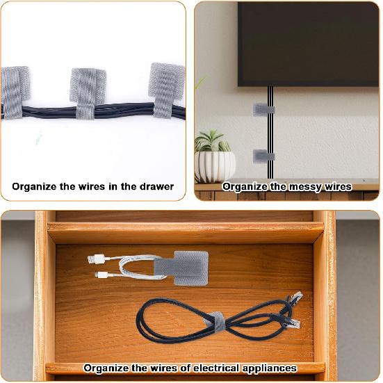 60pcs Self Adhesive Hook and Loop Cable Ties, Reusable Cable Management Straps Multi-Purpose Wire Ties Cord Organizer for Office Home Kitchen