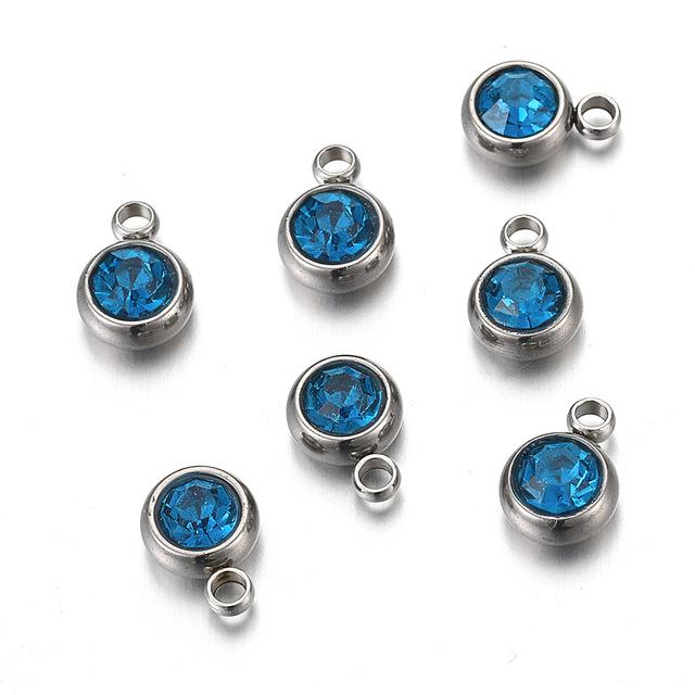 Stainless steel 6mm gold birthday stone lucky birthday stone pendant, water cup diamond DIY jewelry accessories