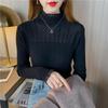 Autumn and Winter Semi -high -necked Lace Female Bottoming Shirt Fashion Foreign Black Slim Knitted Long -sleeved Top