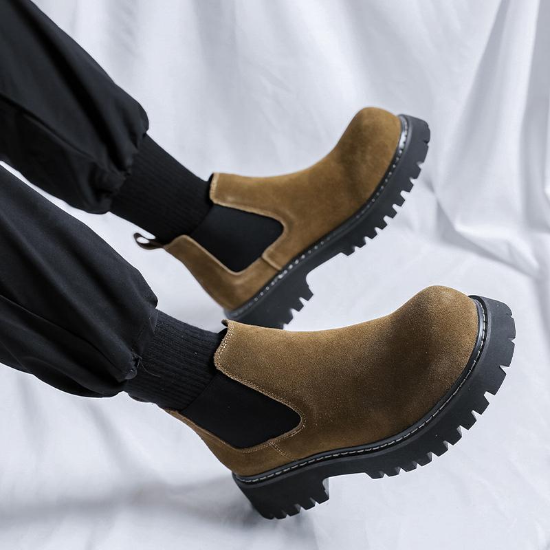 Herrenschuhe aus echtem Leder Modische und elegante Designstile Outdoor Freizeit Party Täglich Büro Schwarze Stiefel mit dicker Sohle