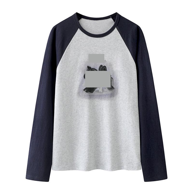 In Stock: 2026 Spring Women s Casual Cartoon Print Color Block Raglan Long Sleeve T-shirt Extra Small серый