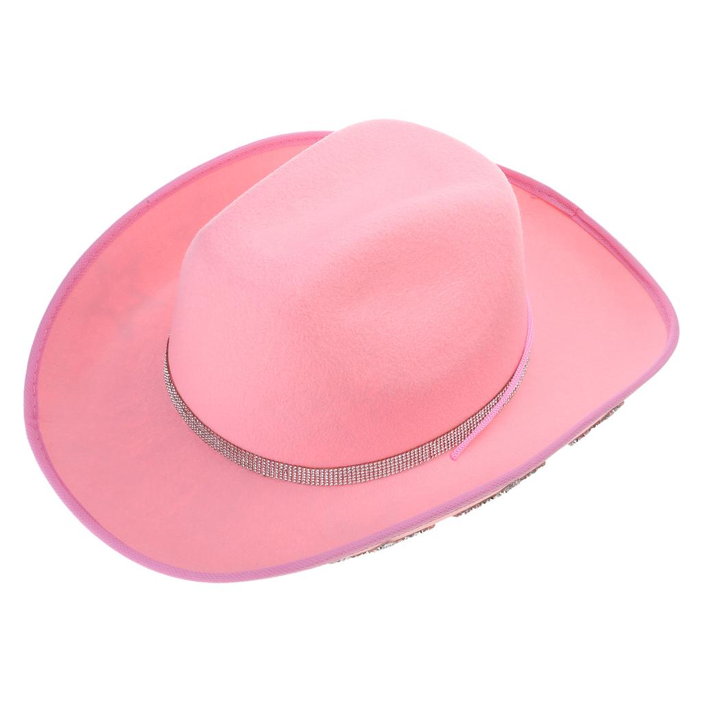 Curved Brim Cowboy Hat with Rhinestone Star Pattern for Christmas Banquet Party Cowgirls Hat for Adult Taking Photo