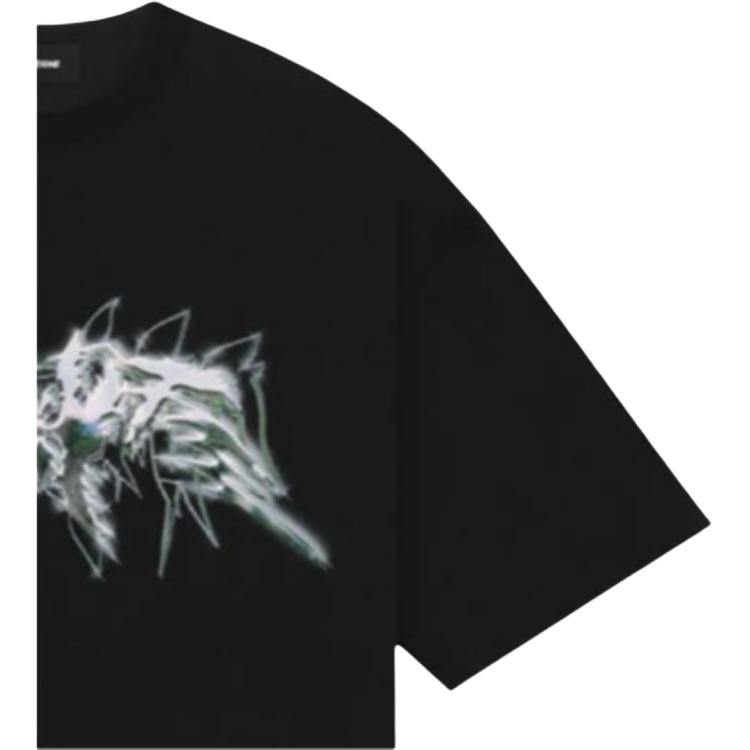 WE11DONE Ss23 Rundhals Bedrucktes Brustmuster Pullover Kurzarm T-Shirt Unisex T-Shirt Schwarz WD-TT1-23-822-U-BK