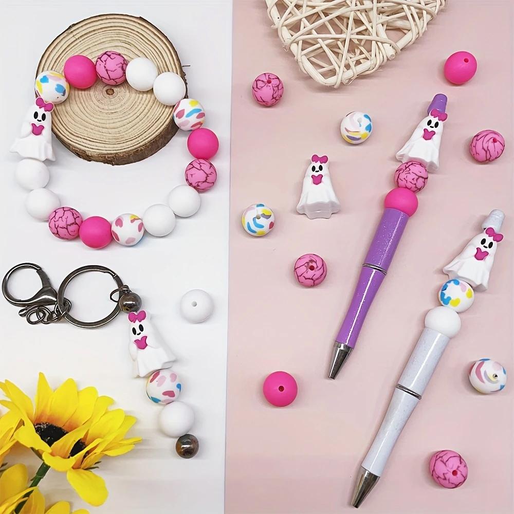 25PCS Multi-Size Halloween-Themed Silicone Beads Set, Perfect for DIY Craft Projects Like Keychains, Necklaces, Bracelets & More